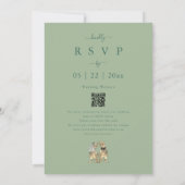 Dinosaur Theme Wedding Sage Green Qr Code Einladung (Rückseite)
