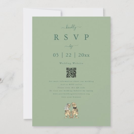 Dinosaur Theme Wedding Sage Green Qr Code Einladung (Rückseite)