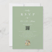 Dinosaur Theme Wedding Sage Green QR Code Einladung (Rückseite)
