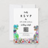 Dinosaur Theme Wedding Website QR Code RSVP Karte (Vorderseite)