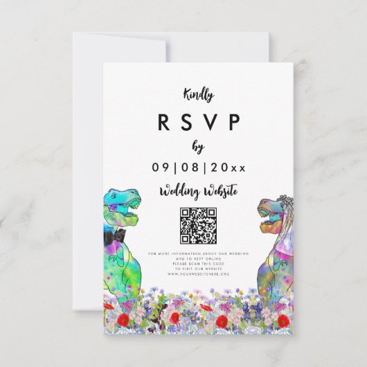 Dinosaur Theme Wedding Website QR Code RSVP Karte (Vorderseite)
