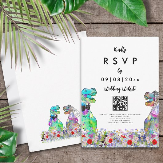 Dinosaur Theme Wedding Website QR Code RSVP Karte