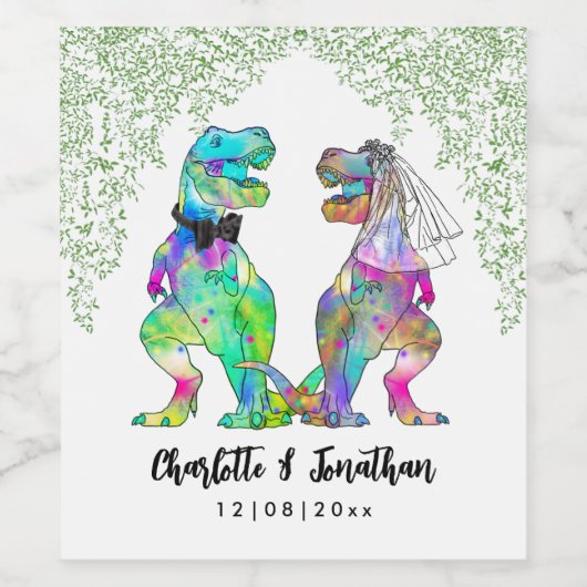 Dinosaur Theme Wedding Weinetikett (Einzelnes Label)