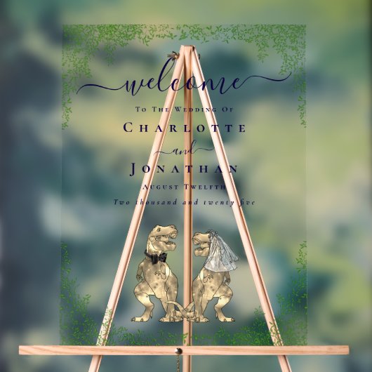 Dinosaur theme Wedding Welcome Navy Blue Script Acrylschild (Neutral)