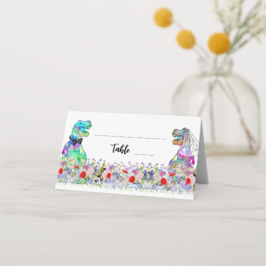 Dinosaur Theme Wedding Wildblume Platzkarte (Vorderseite)