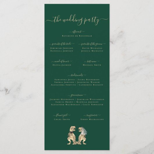 Dinosaur Theme Wedding Zeremony Green Programm (Rückseite)