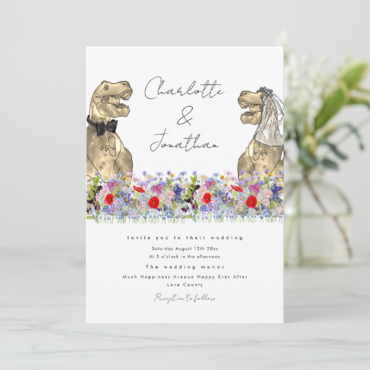 Dinosaur Theme-Wildblume Einladung (Stehend Vorderseite)