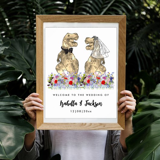 Dinosaur Theme Wildblume Hochzeit Willkommen Poster