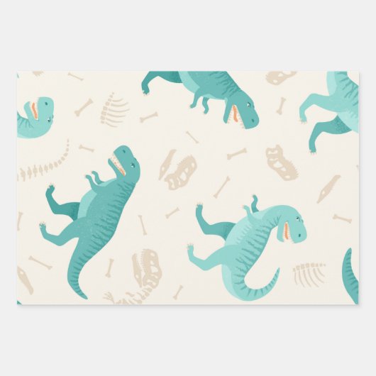 Dinosaur Theme Wrapping Paper Sheets Geschenkpapier Set (Vorderseite)
