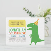 Dinosaur Themed Einladung zum ersten Geburtstag (Stehend Vorderseite)