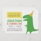 Dinosaur Themed Einladung zum ersten Geburtstag (Vorne/Hinten)