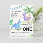 Dinosaur Themed Erster Geburtstag Extravaganza! Einladung (Stehend Vorderseite)