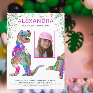 Dinosaur Themed Girls Geburtstagsparty Pink Budget Einladungspostkarte