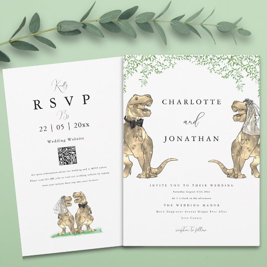 Dinosaur Themed Greenerity Wedding Einladung