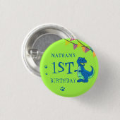 Dinosaur Themed Niedlich Blue Green Paw Birthday Button (Vorne & Hinten)