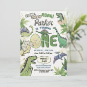 Dinosaur Themed Party 1. Geburtstag Einladung (Stehend Vorderseite)