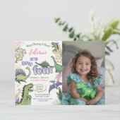 Dinosaur Themed Party Dino 4. Geburtstag Einladung (Stehend Vorderseite)