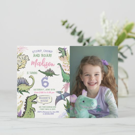 Dinosaur Themed Party Geburtstag Einladung (Stehend Vorderseite)