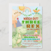 Dinosaur Themed Three Rex Birthday Party Boy Einladung (Vorderseite)