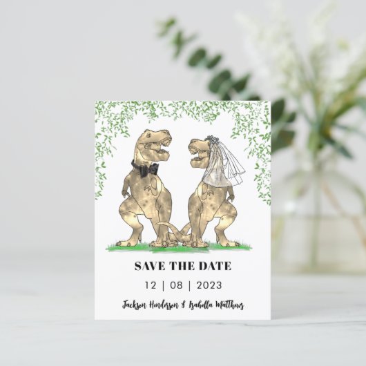 Dinosaur Themed Wedding Save the Date (Stehend Vorderseite)