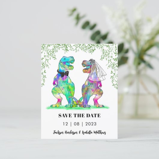 Dinosaur Themed Wedding Save the Date Budget (Stehend Vorderseite)