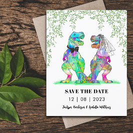 Dinosaur Themed Wedding Save the Date Funny Postkarte