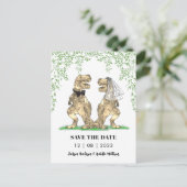 Dinosaur Themed Wedding Save the Date Postkarte (Stehend Vorderseite)