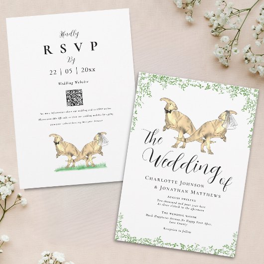 Dinosaur-Themen-Hochzeit QR-Code-Einladung Einladung