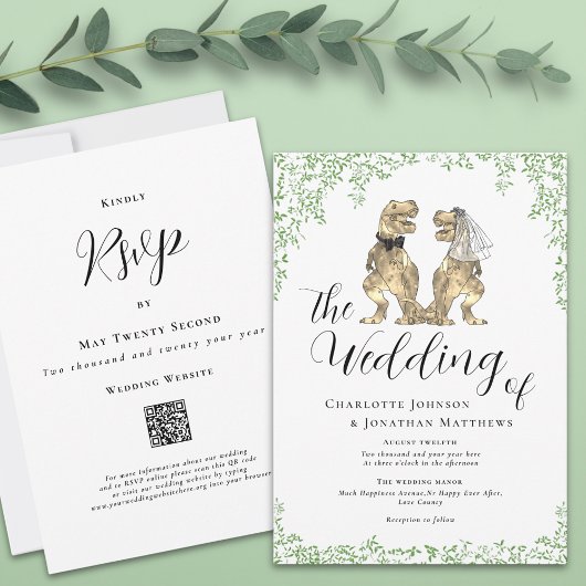 Dinosaur-Themen-Hochzeit QR-Code-Einladung Einladung