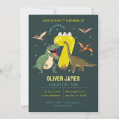 Dinosaur-Themen-Junge 7. Geburtstag Einladung (Vorderseite)