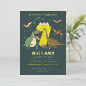 Dinosaur-Themen-Junge 7. Geburtstag Einladung (Stehend Vorderseite)