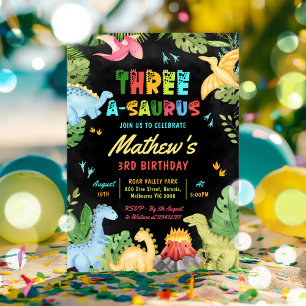 Dinosaur Three-A-Saurus 3. Geburtstags-Party Einladung