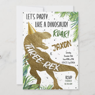 Dinosaur Three Rex 3. Geburtstags-Party T-Rex Einladung