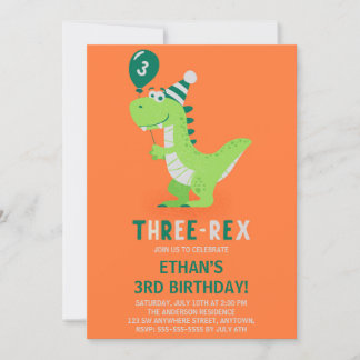Dinosaur Three Rex 3. Geburtstagseinladung Einladung