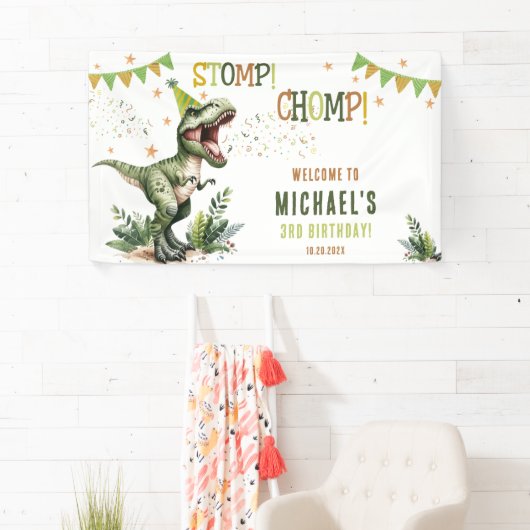 Dinosaur Three Rex 3rd Birthday Party  Banner (Insitu)