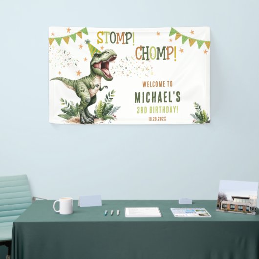 Dinosaur Three Rex 3rd Birthday Party  Banner (Messeveranstaltung)