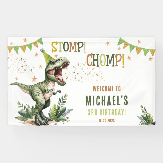 Dinosaur Three Rex 3rd Birthday Party  Banner (Horizontal)