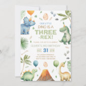 Dinosaur Three Rex 3rd Birthday Party Einladung (Vorderseite)