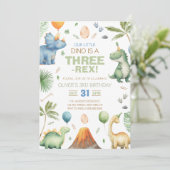 Dinosaur Three Rex 3rd Birthday Party Einladung (Stehend Vorderseite)