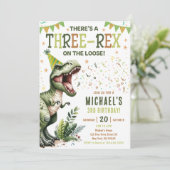 Dinosaur Three Rex 3rd Birthday Party Einladung (Stehend Vorderseite)