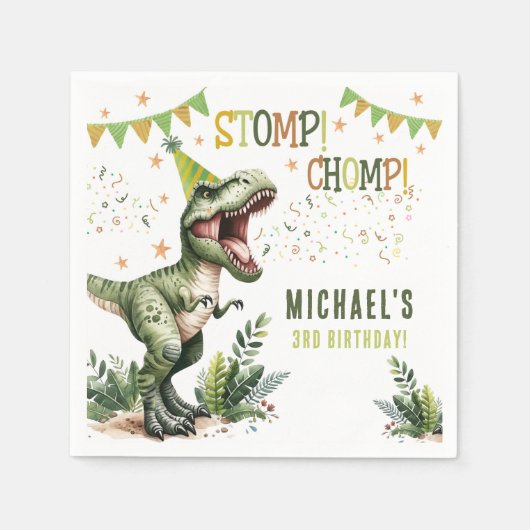 Dinosaur Three Rex 3rd Birthday Party Serviette (Vorderseite)