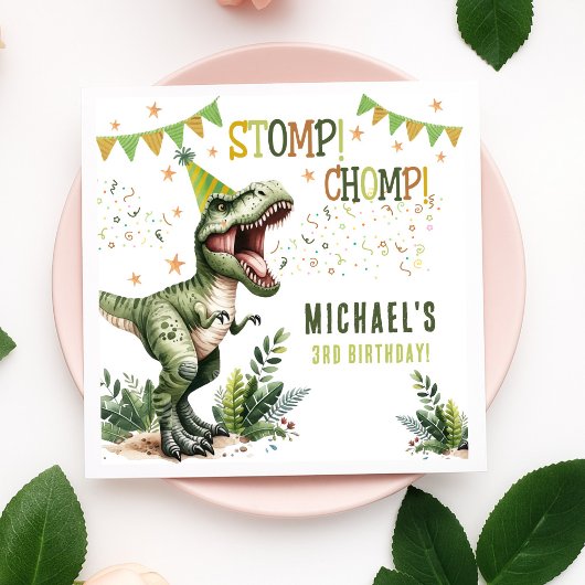 Dinosaur Three Rex 3rd Birthday Party  Serviette