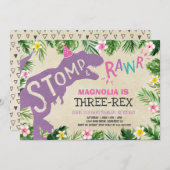Dinosaur Three-Rex Birthday Einladung Girl Dino (Vorne/Hinten)