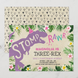 Dinosaur Three-Rex Birthday Einladung Girl Dino