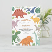 Dinosaur Three-Rex Boy Birthday Party Einladung (Stehend Vorderseite)