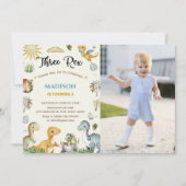 Dinosaur Three Rex Boy Einladung (Vorderseite)