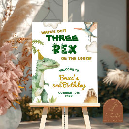 Dinosaur Three-Rex Boys 3. Geburtstags Begrüßungsz Poster