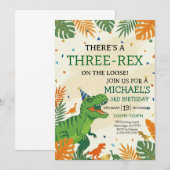 Dinosaur Three-Rex Boy's 3rd Birthday Party Einladung (Vorne/Hinten)