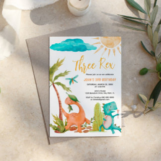 Dinosaur Three Rex Geburtstagsparty Einladung