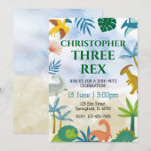 Dinosaur Three Rex Geburtstagsparty Einladung (Vorne/Hinten)